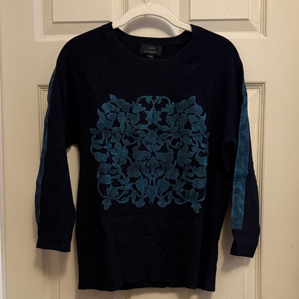 J. Crew Women's Sweater with navy and Teal Pattern